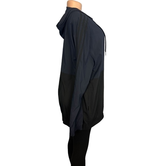 Adidas 3-Stripe Hooded Zip-Up Woven Jacket Navy Blue & Black - Picture 5 of 8